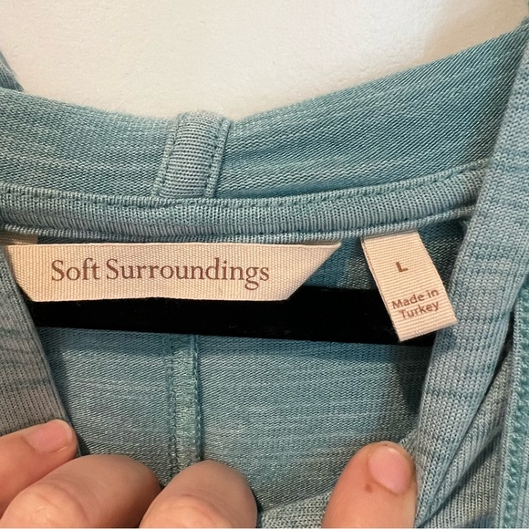 Soft Surroundings Aqua Heather Stretch Knit Riverland Tunic Hoodie Size Large - Picture 4 of 8